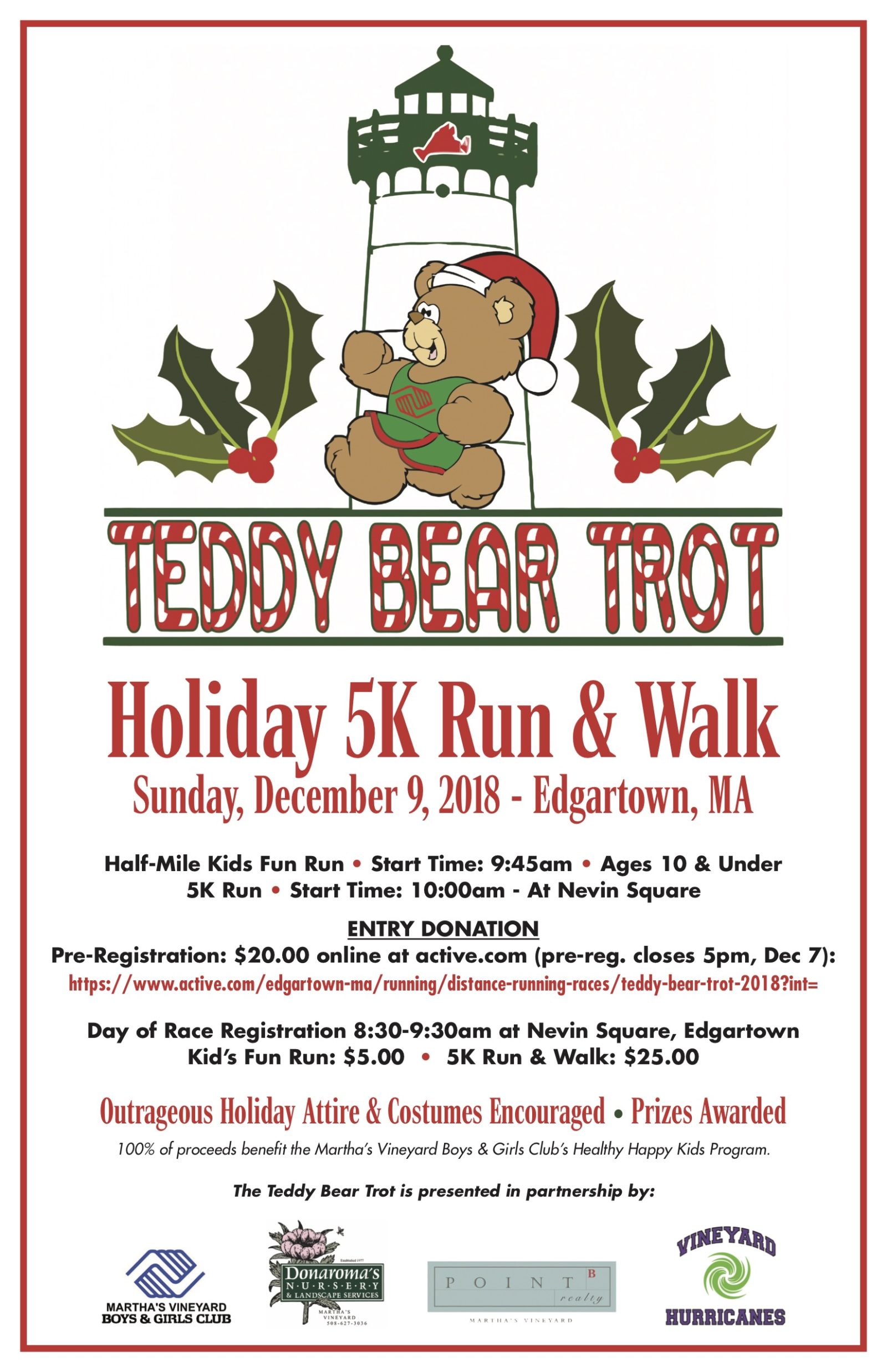 Martha's Vineyard Teddy Bear Suite Fundraiser Teddy Bear Trot Holiday 5K Run & Walk Supports MV Boys & Girls Club Healthy Happy Kids Program